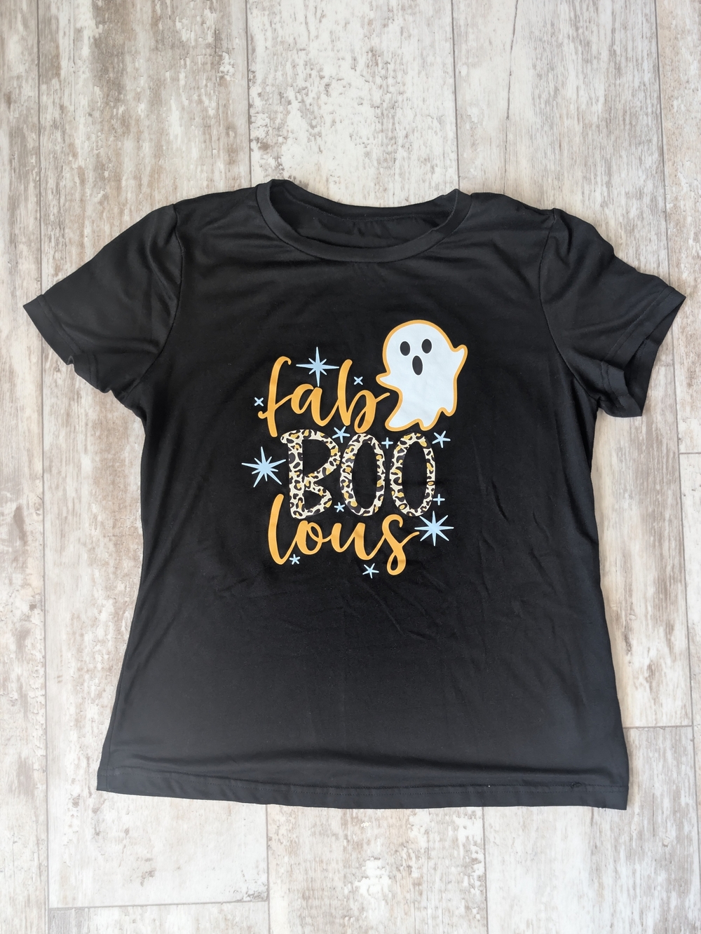 SHEIN Black 'Fab BOO lous' Graphic Tee with White Ghost and Gold Accents